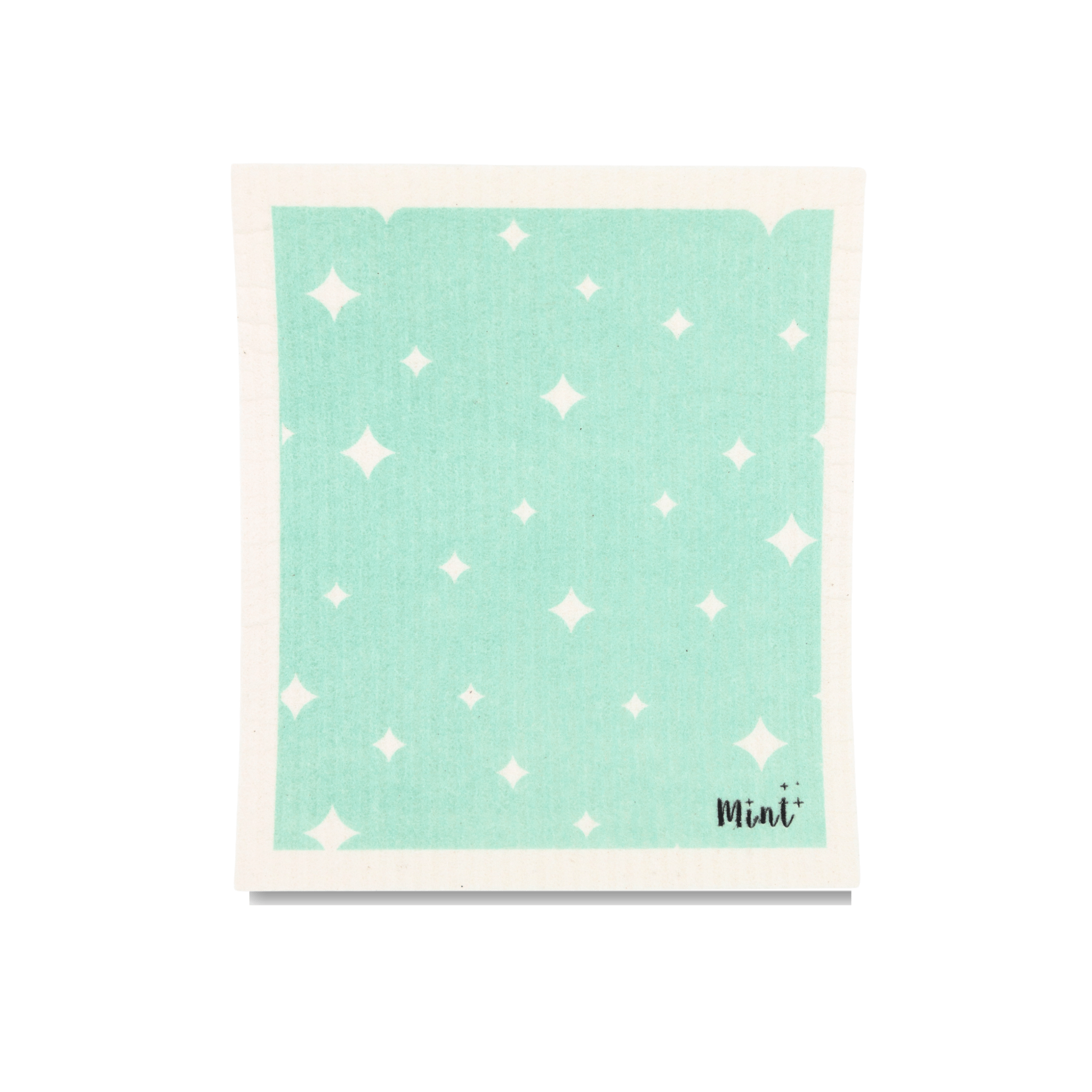 Mint x Goldilocks Swedish Dishcloth with mint green star design, laid flat on a white background.