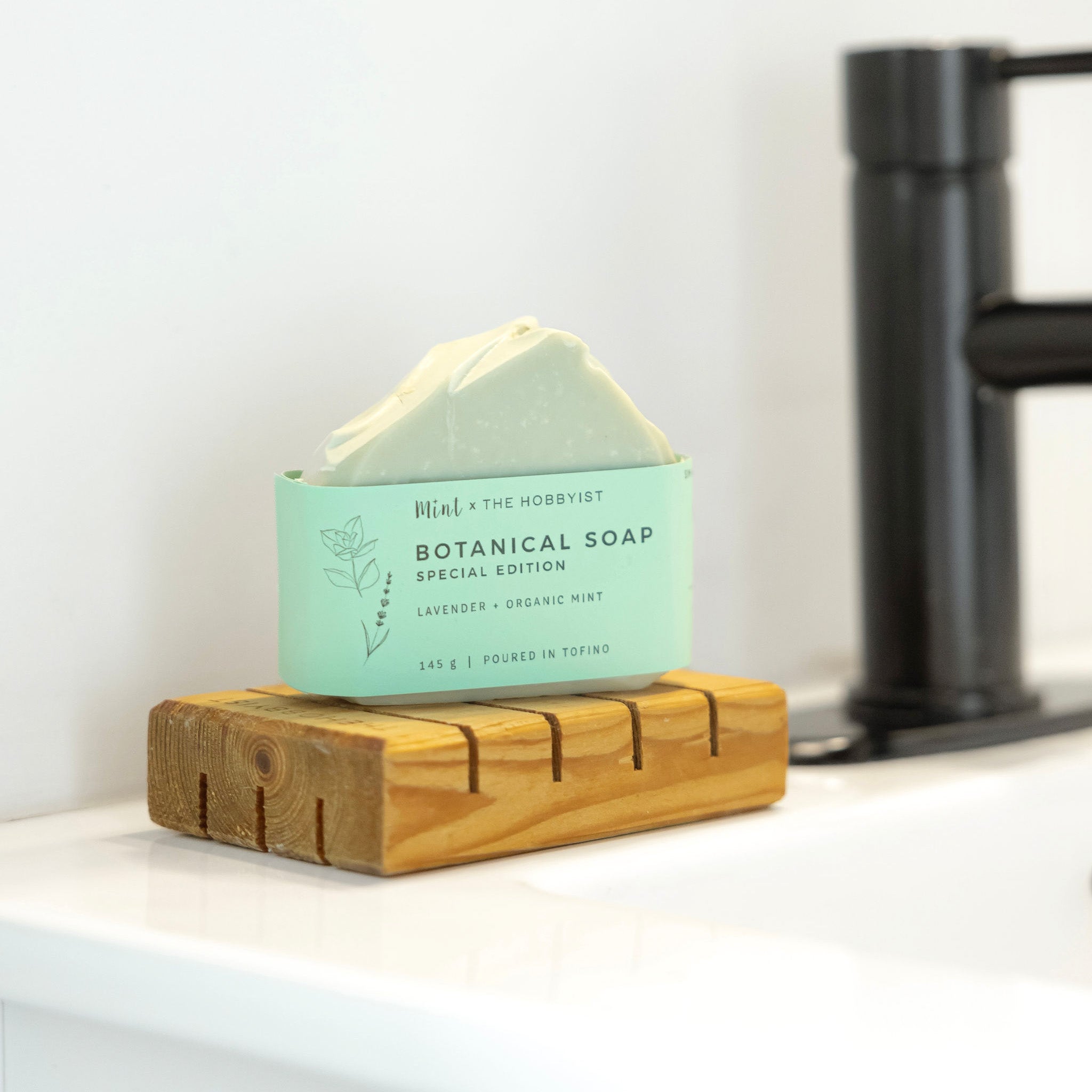 Mint and Tofino Hobbiest Botanical soap on soap stand