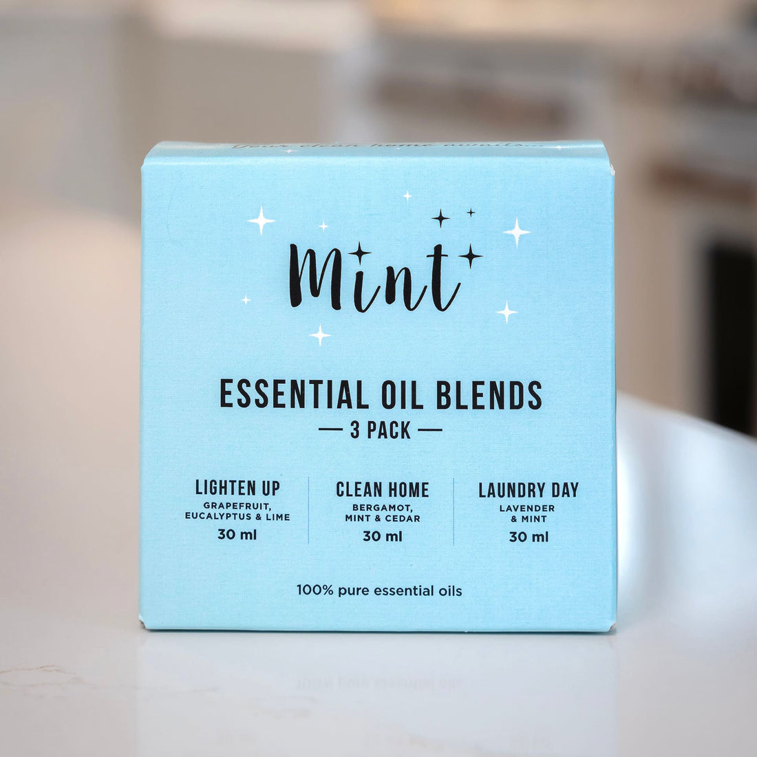 Mint brand essential oil blends box, showing &