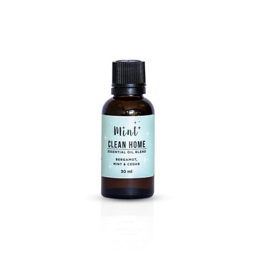 Mint Clean Home Essential Oil Blend bottle against a white background. Label reads 'Bergamot, Mint & Cedar, 30 ml.