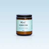 250g jar of Mint Cleaning Scrub on a gradient background, highlighting its eco-friendly and biodegradable formula.