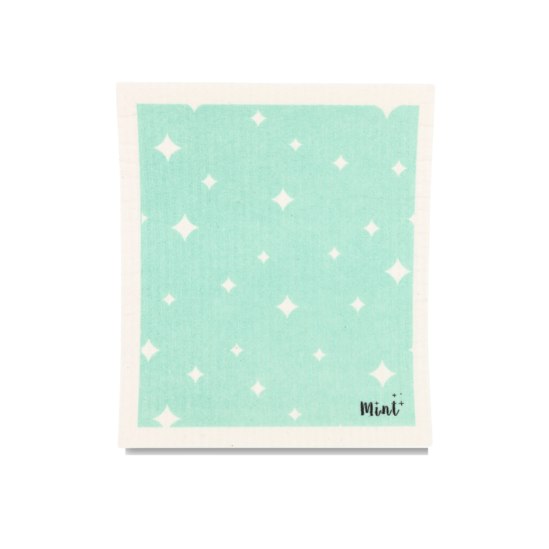 Mint x Goldilocks Swedish Dishcloth with mint green star design, laid flat on a white background.