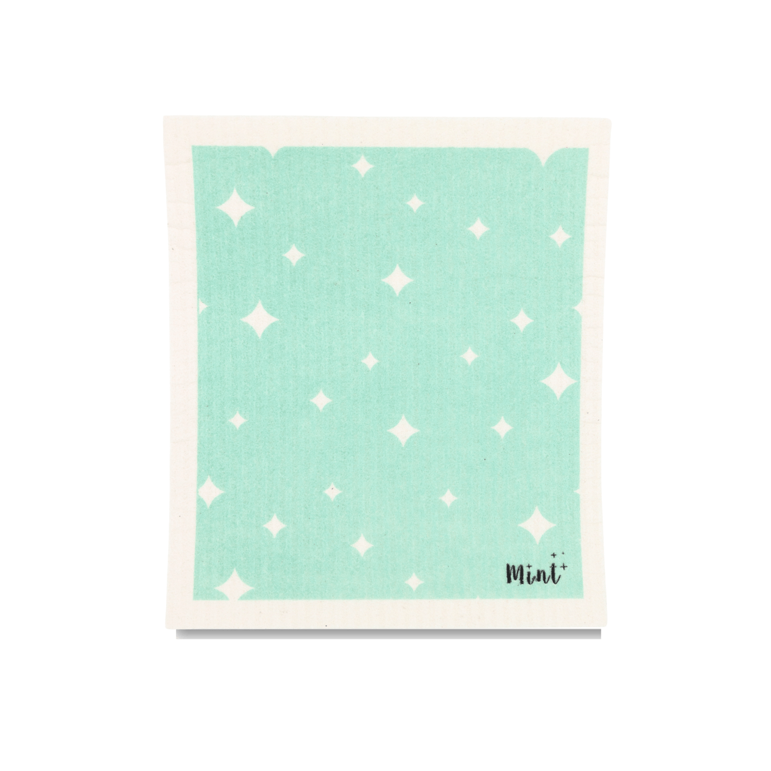 Mint x Goldilocks Swedish Dishcloth with mint green star design, laid flat on a white background.