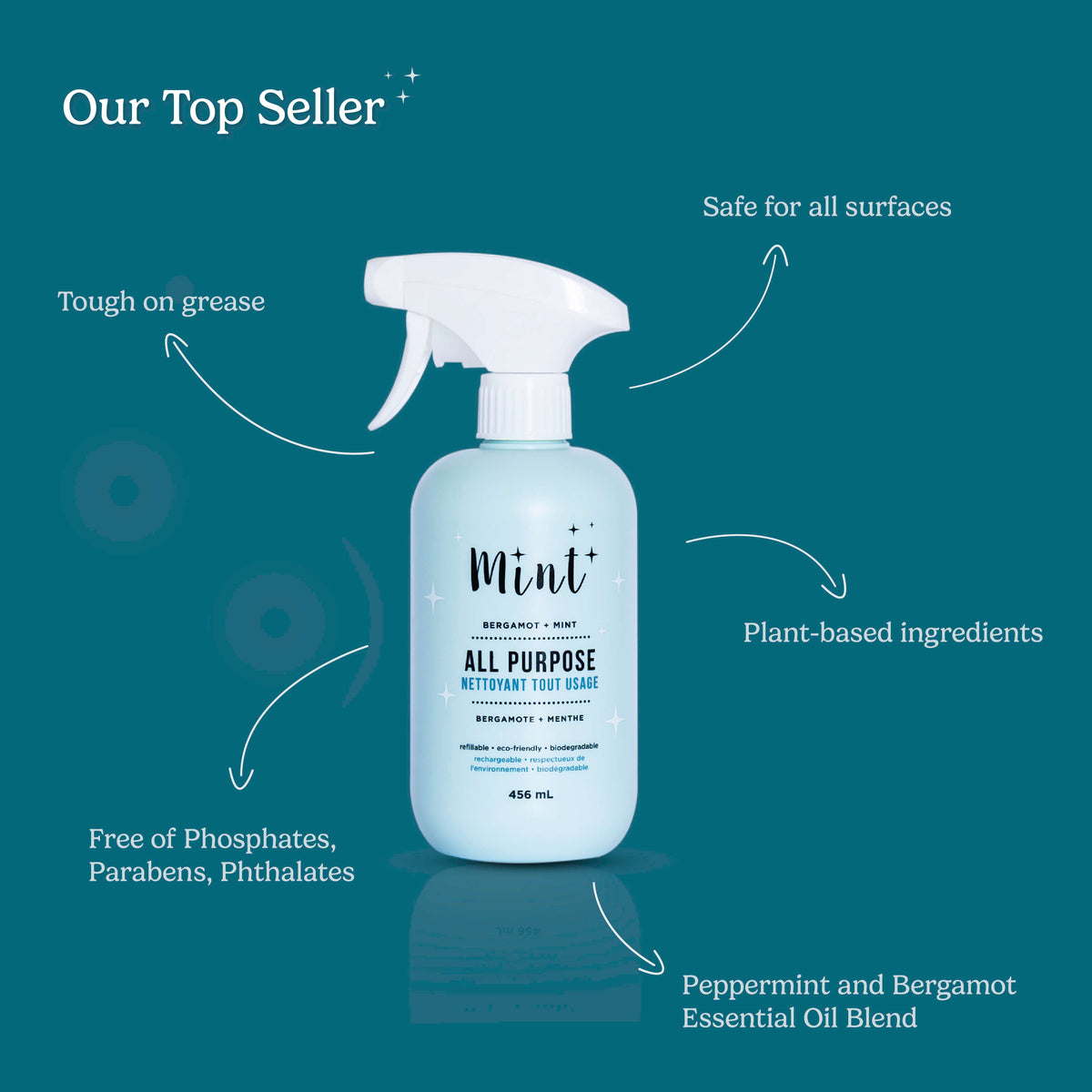 Mint Cleaning All-Purpose Cleaner - 456ml Refillable Bottle, Peppermint ...