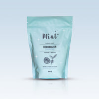 Mint Deodorizer in an 800g pouch with a gradient background, featuring a natural, citrus and mint-scented deodorizer for freshening up your home.