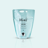 Mint 3L Dish Soap Pouch on a light blue background, displaying the Citrus + Mint formula in an eco-friendly, biodegradable, and refillable pouch with a dispensing spout.