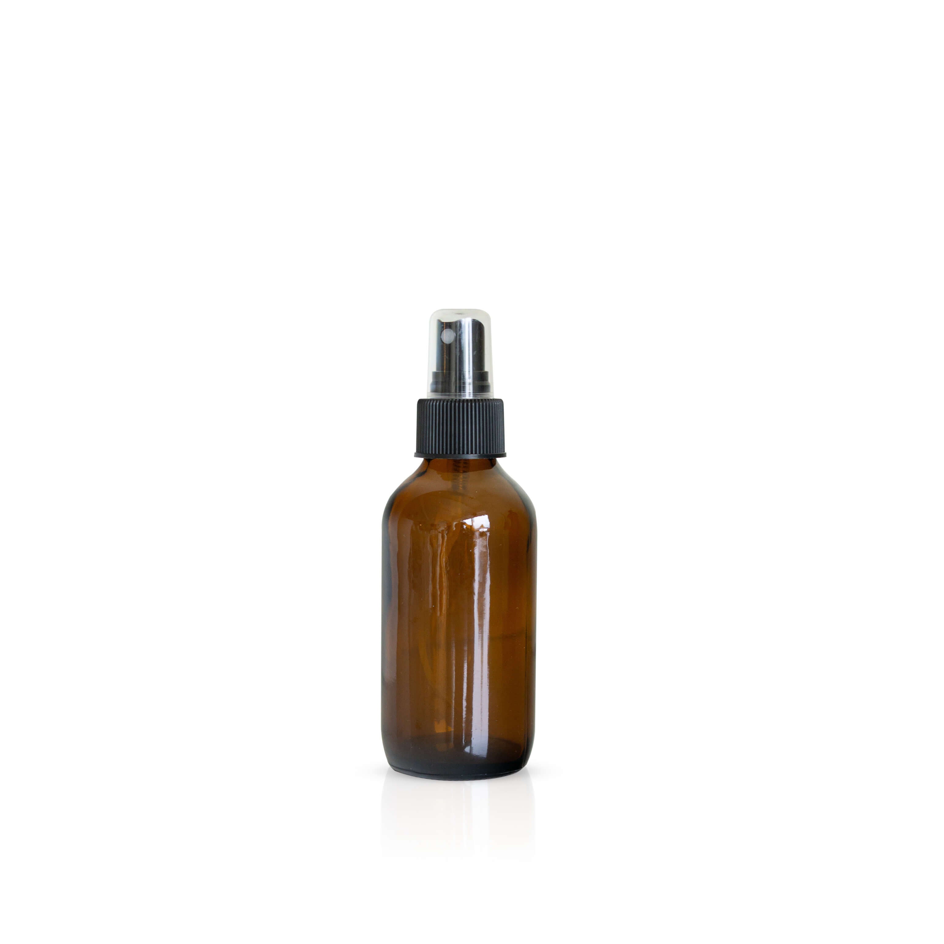 A 125ml amber glass mister bottle with a black mister spray top, suitable for various liquid applications.