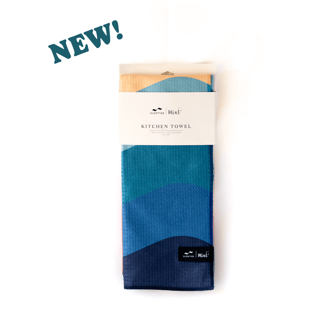 Blue kitchen towel in packaging with &