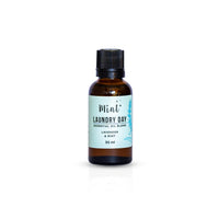 Mint Laundry Day Essential Oil Blend bottle standing on a white background with a reflection, highlighting its lavender and mint scent.