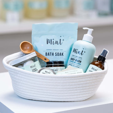 eco friendly self care products in a basket