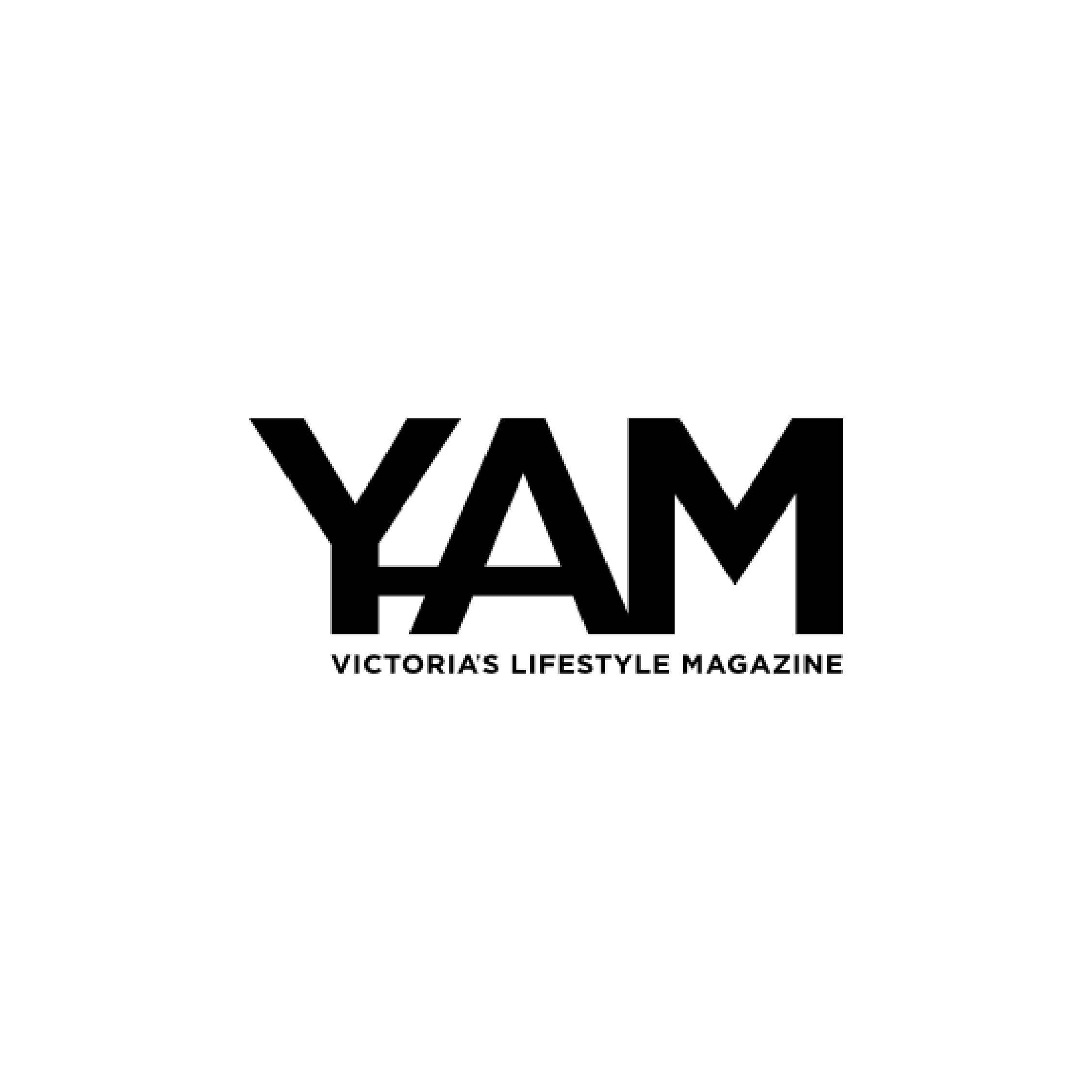 Black 'YAM' logo with 'Victoria's Lifestyle Magazine' text on a white background